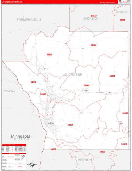 La Crosse County Digital Map Red Line Style